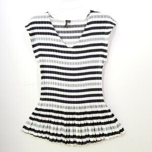 Milam metallic stripe crinkle peplum v-neck top XL